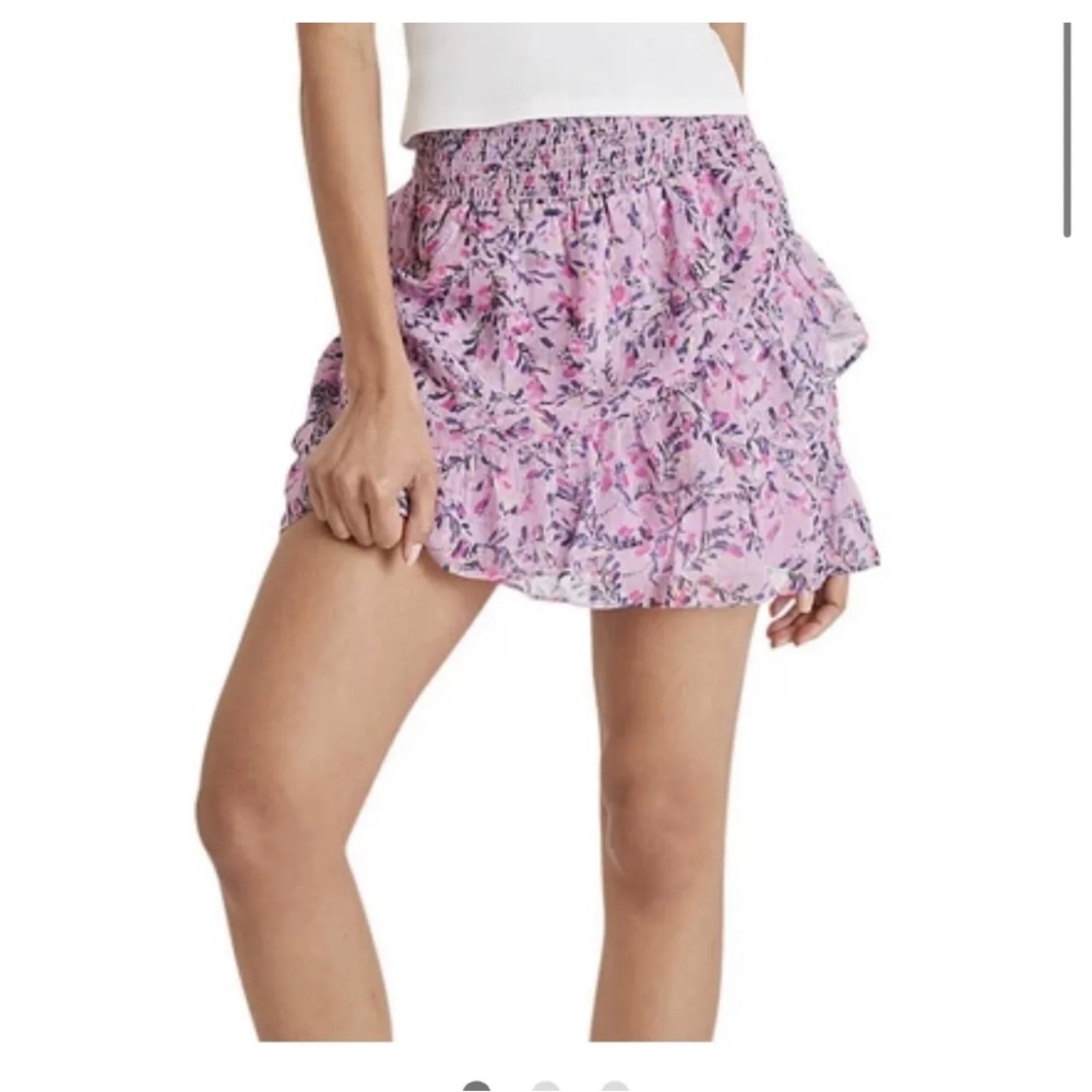 French connection purple floral ruffle mini skirt size S boho summer
